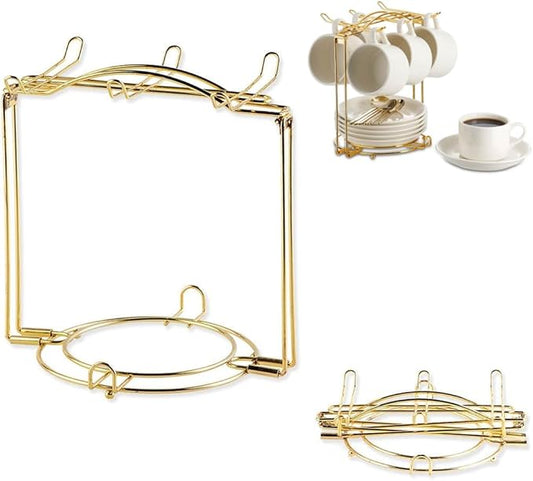 YOLIFE Tea Cup Hoder, Gold Metal Coffee Cup Rack, Cup and Saucer Display Stand, Coffee Cup Holder for Countertop, Coffee Station Organizer for Home or Bar Decor