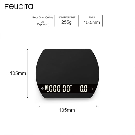 FELICITA ARC Coffee Scale, Electronic Espresso Scale and Pour-Over Coffee Scale with Timer, 0.1g Accurate, Water Flow Rate and Auto Timing Functions with 5 Working Modes
