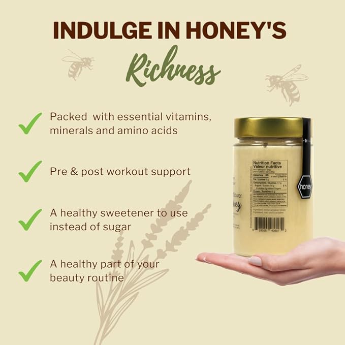 Oneroot 100% Canadian Wildflower Honey - 1.1 lbs, Unheated & Creamed - Nutrient-Rich, Natural Sweetener with Enzymes - Thick & Pure Raw Unfiltered Honey