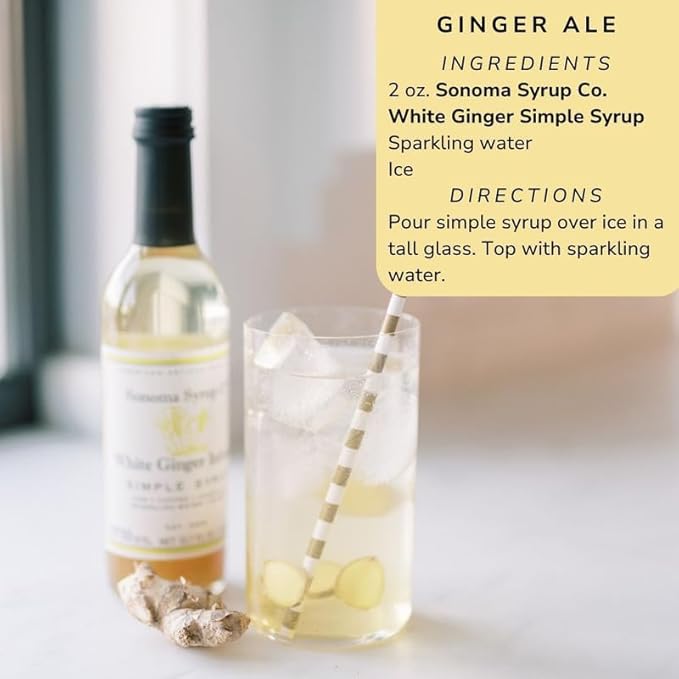 Sonoma Syrup Co. White Ginger Infused Simple Syrup 12.7 fl oz | for Cocktails, Tea, and Baking | Hand Crafted in the USA