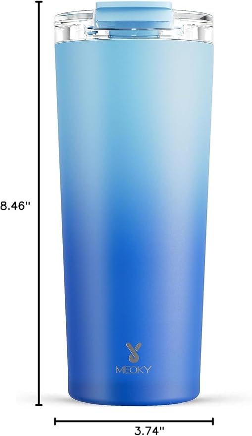 Meoky 24 oz Travel Coffee Mug with Leak-proof Lid, Stainless Steel Insulated Coffee Tumbler, Keeps Hot for 8 Hours or Cold for 24 Hours, Fits in Car Cup Holder (Sky)