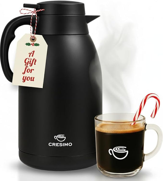 Thermal Coffee Carafe, 68 Oz - Sophisticated Black Stainless Steel, Durable & Easy to Pour, Keeps Drinks Perfectly Hot for 12 Hours & Chilled for 36 Hours, Ideal Coffee Urn for Home, Office, & Parties
