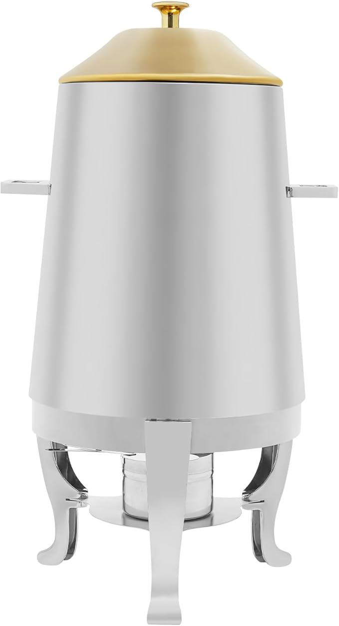 Stainless Steel Beverage Dispensers, Drink Dispenser with Fuel Holder & Base & Stainless Steel Faucet 3.4Gal Hot Beverage Dispenser, Commercial Coffee Urn for Hotels, Canteens（Lid Gold）