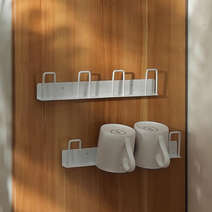 2pcs Cup Holder Wall-Mounted Mug Hook Coffee Cups Holder no Drilling Coffee Mug Rack with 4 Cup Holders Rack for Kitchen/Living Room/Office (White)