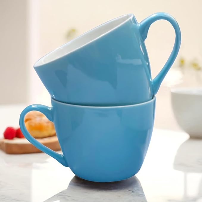 MECOWON 30 OZ Porcelain Coffee Mugs, Set of 2 Large Mugs for Soup, Cereal and Salad (skyblue)