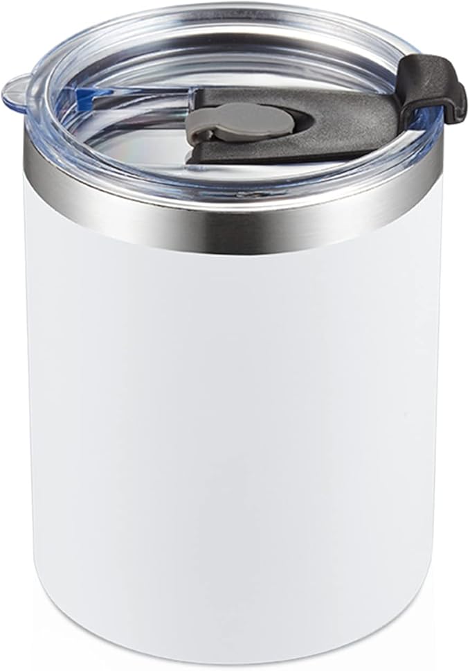 MEWAY 12 oz Lowball, Tumbler Stainless Steel Double Wall Vacuum Insulated Mug with Straw and Lid, Cleaning Brush ，Durable Powder Coated Insulated Coffee Cup for Cold & Hot Drinks (White, 1 Pack)