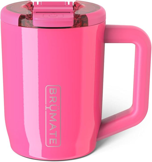 BrüMate Müv - 15oz 100% Leak Proof Insulated Coffee Mug with Handle & Lid - Stainless Steel Coffee Travel Mug - Double Walled Coffee Cup (Neon Pink)