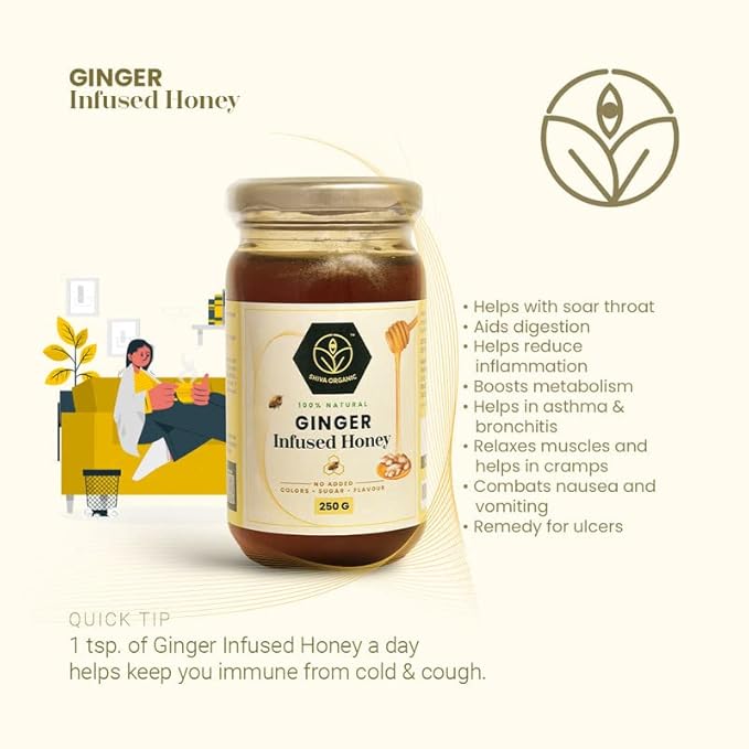 Shiva Organic Ginger Infused Honey - 100% Natural and Pure Organic Honey - GMP Certiied, 8.81 Ounces (250g)