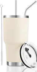 D·S 30oz Cream Tumbler Stainless Steel Insulated Travel Mug with Straw Lid Cleaning Brush (30oz Cream)