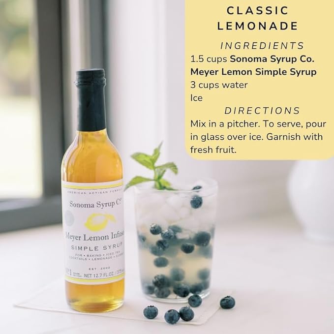 Sonoma Syrup Co. Meyer Lemon Infused Simple Syrup 12.7 fl oz | for Coffee, Cocktails, and Cooking | Hand Crafted in the USA