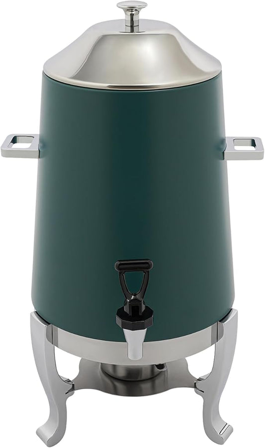 Stainless Steel Beverage Dispensers, Drink Dispenser with Fuel Holder & Base & Stainless Steel Faucet 3.4Gal Hot Beverage Dispenser, Commercial Coffee Urn for Hotels, Canteens（Silver, Green）