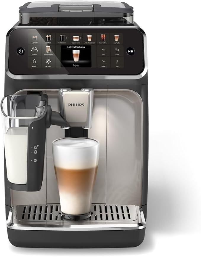 PHILIPS 5500 Series Fully Automatic Espresso Machine, LatteGo Milk System, Integrated Grinder, 20 Hot & Iced Coffee Pre-Sets, Quick Start, SilentBrew, 15-Bar Pressure, Black Chrome (EP5544/94)