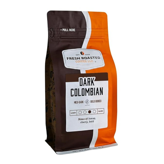Fresh Roasted Coffee,100% Dark Colombian, 12 oz, Med-Dark Roast, Kosher, Ground