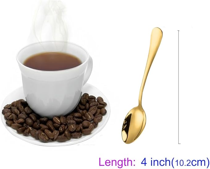 Wesdxc56 Demitasse Espresso Spoons, Mini Coffee Spoon, 4 Inches Stainless Steel Small Spoons for Dessert, Set of 6（gold)
