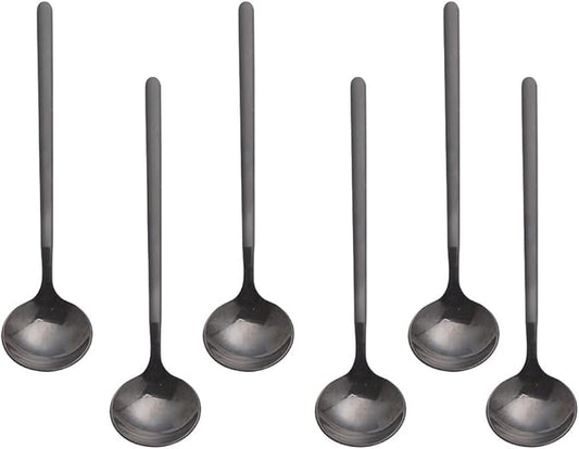 6 PCS Black Coffee Spoons, 18/8 Stainless Steel Espresso Spoons, 5.2 Inches Vogue Mini Tea Spoon, Cappuccino Stirring Small Spoon for Dessert, Ice Cream, Frosted Handle, Sweejar(Black)