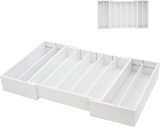MinBoo Bamboo Drawer Organizer - Expandable K Cup & Pods Holder, Coffee Pod Storage, Tea Organizer, Versatile Kitchen Accessory Organization and Storage,White