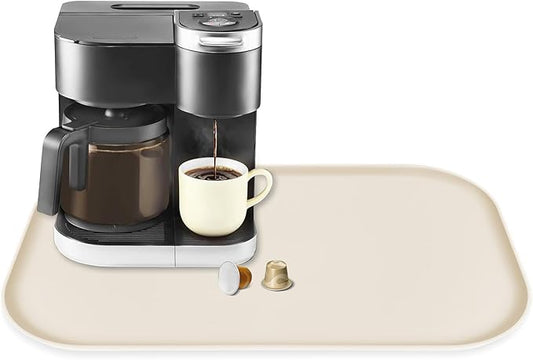 Silicone Coffee Maker Mat with Lip, 24'' x 16'' Heavy Duty Coffee Maker Mat for Countertops, Coffee Tray Fit Under Coffee Machine Appliance Automatic Machines Espresso Accessory, Beige