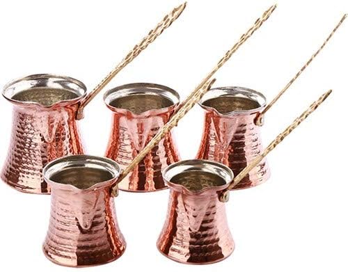 Turkish Solid Hammered Copper Greek Arabic Coffee Pot Stovetop Coffee Maker Cezve Ibrik Briki with (5 Size) (Metal Handle)