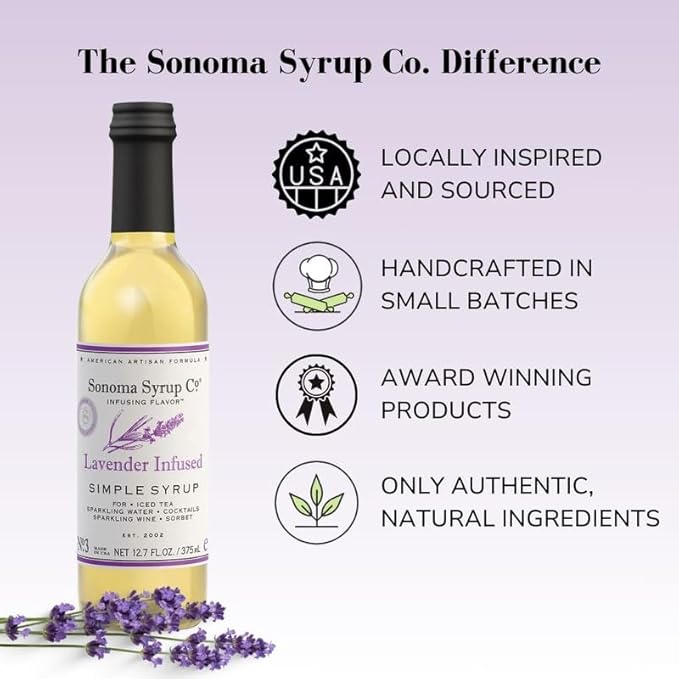 Sonoma Syrup Co. Lavender Infused Simple Syrup 12.7 fl oz | for Coffee, Cocktails, and Cooking | Hand Crafted in the USA