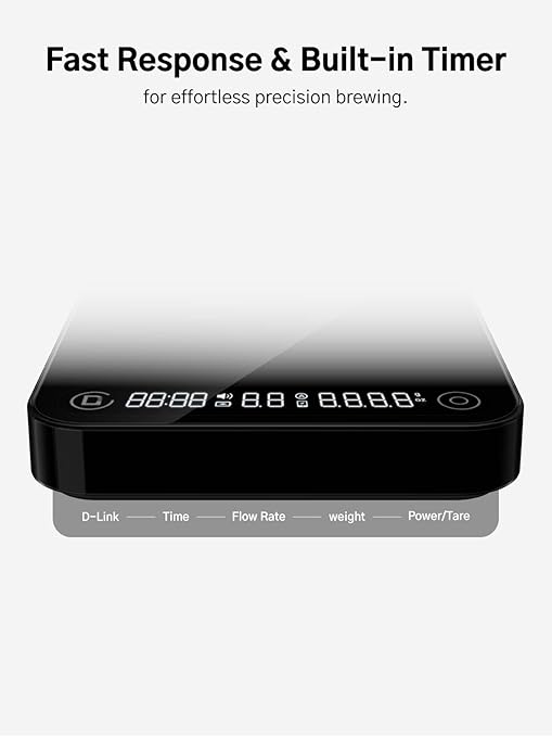 Digital Coffee Scale with Timer and Flow Rate Tracking, 0.1g Precision, 3kg Capacity, Rechargeable, Smart App Compatible, Ideal for Espresso and Pour Over Brewing