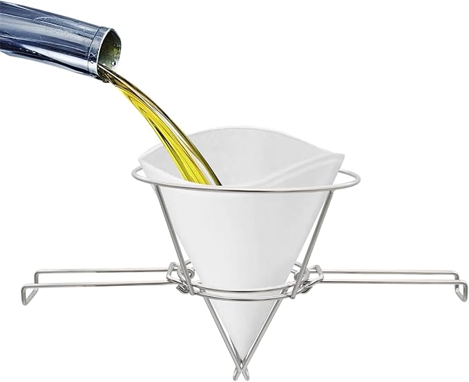 Fryer Filter Stand - Maple Syrup Cone Filter Stand, Stainless Steel Strainer Rack, Folding Arms Design | Commercial Cooking Food Preparation For Restaurant Hotel Kitchen Supplies Accessories