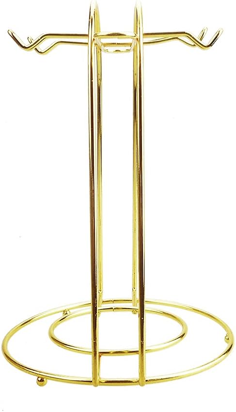 YY YEARCHY Coffee Mug Holder, Espresso Cups Holder Cup Drying Rack Cups Drainer Stand Metal Mug Tree Cups Organizer with 4 Hook Hangers for Kitchen Counter and Tea Party(Gold)