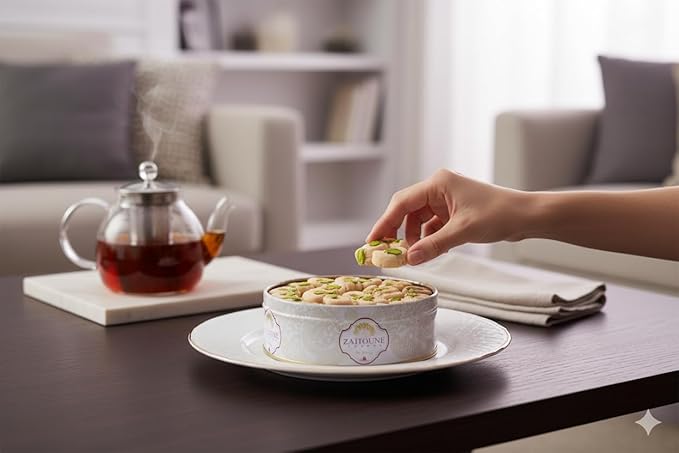 Zaitoune Ghraybeh Cookies - 9 oz | Traditional Middle Eastern Pistachio Shortbreads Handcrafted in Turkey | Beautiful Reusable Gift Tin | Perfect for Dessert | Great Sharing Present