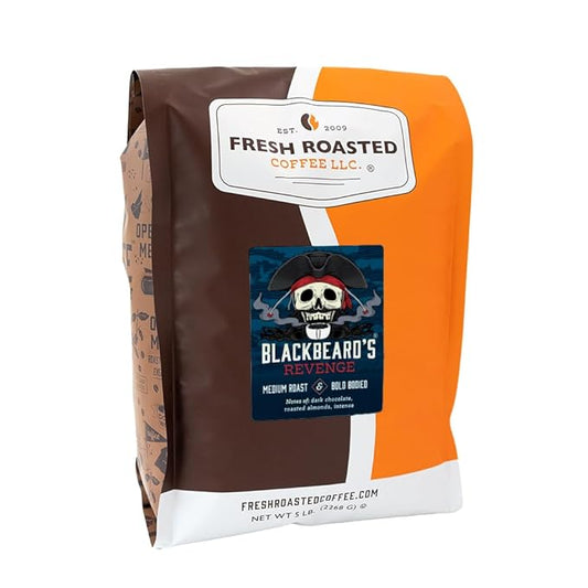 Fresh Roasted Coffee, Blackbeard's Revenge, 5 lb (80 oz), Medium Roast, Kosher, Ground
