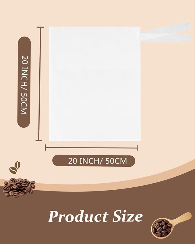 50 Pack 20" x 20" Cold Brew Coffee Filter Bags for Commercial and Home Use: Multi-Purpose Commercial Coffee Filters Compatible with 5-Gallon Systems to Brew Smooth Beverages and More