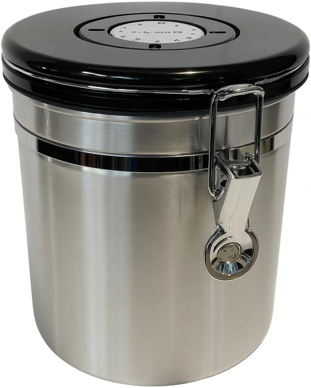 Stainless Steel Coffee Canister with Date Tracker, CO2 Release Valve, 1.5L Airtight Container, Measuring Spoon for Coffee Beans, Grounds, Tea