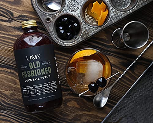 LAVA Premium Aromatic Old Fashioned Cocktail Syrup 16oz, Makes 32 Cocktails, Made with Aromatic Bitters, Demerara, Marasca Cherry, Orange Zest, Hazelnut and Cinnamon. Ready to Use. Just Add Whiskey.