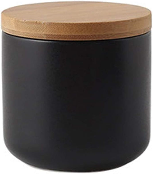 jessie Ceramic Storage Containers with Airtight Seal Bamboo Lids Kitchen Canisters for Tea Spice Seasoning Sugar Coffee (black, 260ml/9 oz)