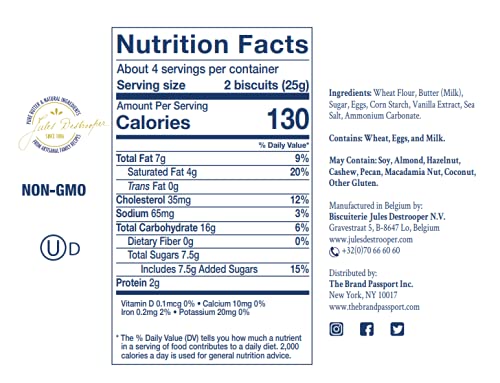 Jules Destrooper Butter Crisps - Caramelized Waffle Cookies, Certified Kosher Dairy, Non-GMO, Authentic Biscuits Made in Belgium - 3.5 Oz, Pack of 4