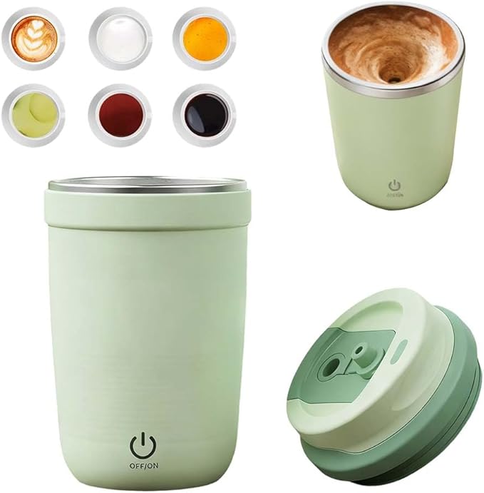 AIIONP Automatic Magnetic Stirring Coffee Mug, 2026 Upgraded Rechargeable Stainless Steel Mug for Home, Portable Coffee Mug for Office, Self Stirring Mug for Travel (Green)