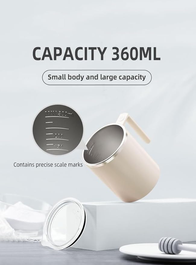 Electric Mixing Mug,Electric Stirring Coffee Mug,Coffee Mugs,Suitable for Coffee, Milk, Cocoa and Other Beverages (Cream White)