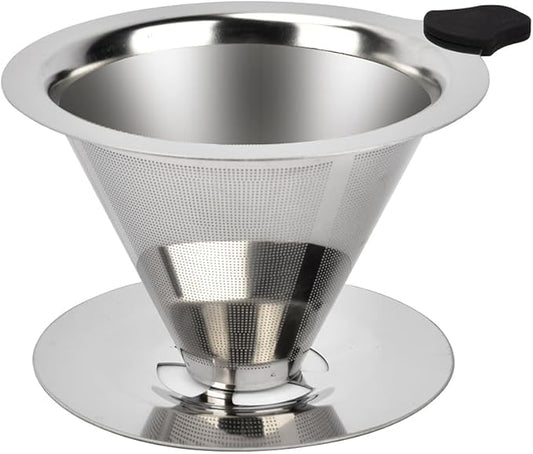 Stainless Steel Pour Over Coffee Dripper, Reusable Fine Mesh Filter for 1-2 Cups, Paperless Coffee Maker for Home, Travel, Camping