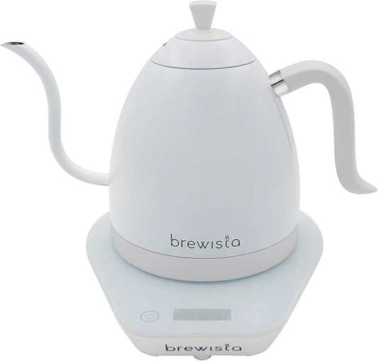 Brewista Artisan Electric Gooseneck Kettle, Water Boiler with LCD Panel, Precise Temperature Control, Fast Boiling and Keep Warm Settings for Pour-Over Coffee & Tea, Café, 1 Liter (All White)