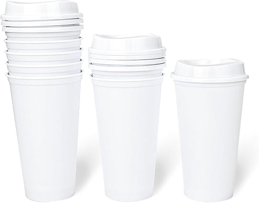 KMAKII 12 oz Reusable Coffee Cups with Lids 8 Pk, To Go Travel Cups, Hot or Cold Drinks, Dishwasher and Microwave Safe, White