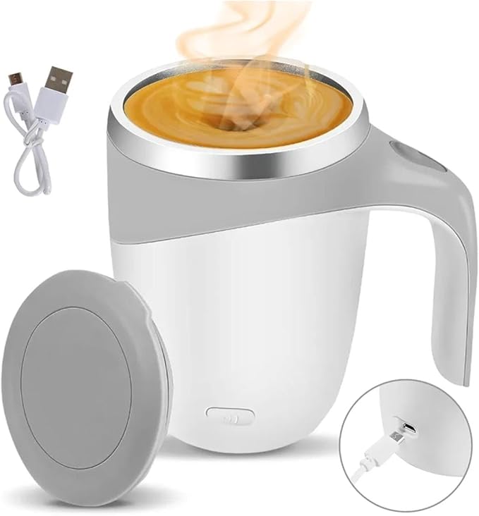 NexUp Goods USB Rechargeable Self Stirring Coffee Mug, Magnetic Mixing Travel Cup with Lid, 12oz Stainless Steel Auto Stirring Mug for Coffee, Tea, Hot Chocolate, Protein Shakes, Home or Office Gift