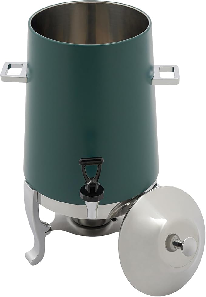 Stainless Steel Beverage Dispensers, Drink Dispenser with Fuel Holder & Base & Stainless Steel Faucet 3.4Gal Hot Beverage Dispenser, Commercial Coffee Urn for Hotels, Canteens（Silver, Green）