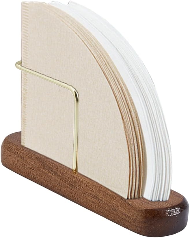 DICOSMETIC 1Set Coffee Filter Holder Cone Coffee Filter Holder Storage Wood Stainless Steel Paper Filters Stand Filters Storage Dispenser Rack for Bar Home Office