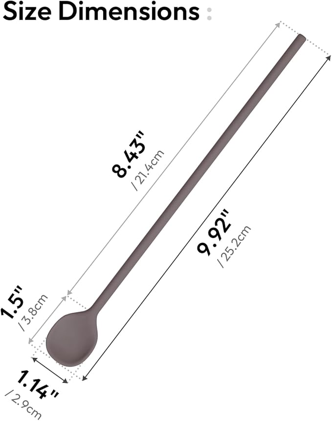 carrotez 9.9" Silicone coffee stirrer, Long Reusable Coffee Spoon for Iced Tea, Multipurpose Beverage Stirring Spoon - Cocoa Brown