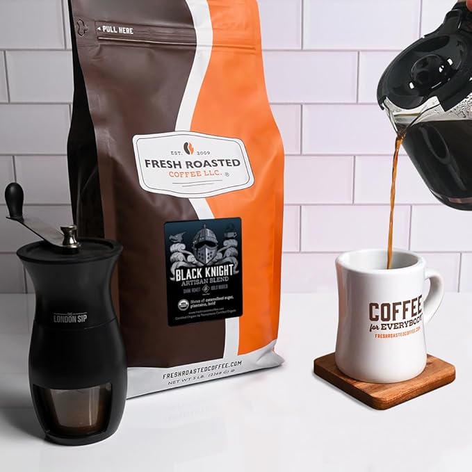 Fresh Roasted Coffee, Organic Black Knight | USDA Organic, Kosher | Dark Roast 5 lb (80 oz) Ground