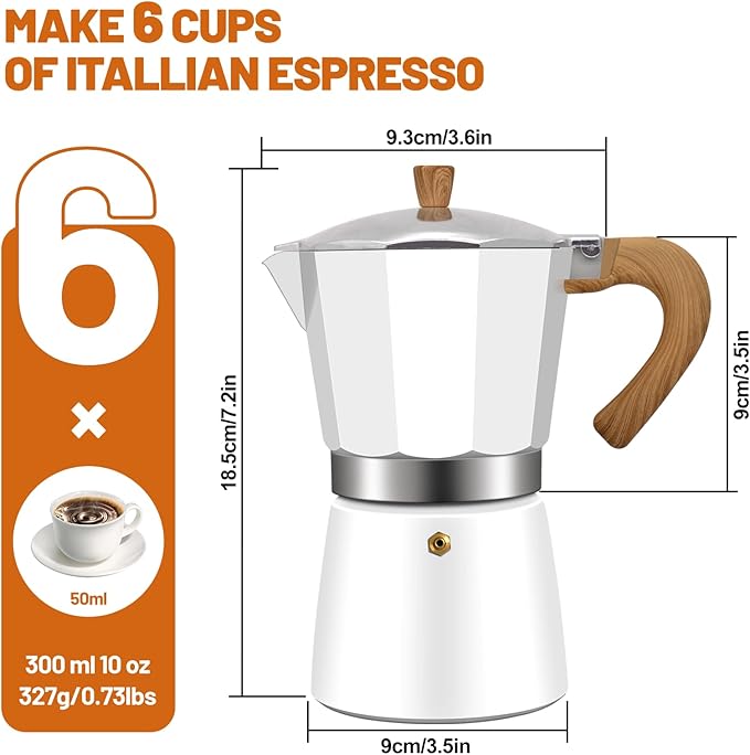 6 Cup Aluminum Espresso Stovetop Moka Pot Express Coffee Maker Percolator Italian Classic Mocha Coffee Machine for Italian and Cuban Cafe Brewing for Home & Camping 300ml 10oz