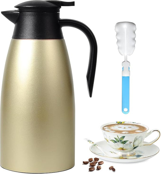 70 oz Thermal Coffee Carafe, Updated Insulated Stainless Steel Coffee Carafes for Keeping Hot Coffee & Water Hot Beverage-12Hours, Double Walled Vacuum Coffee Carafe(Gold)