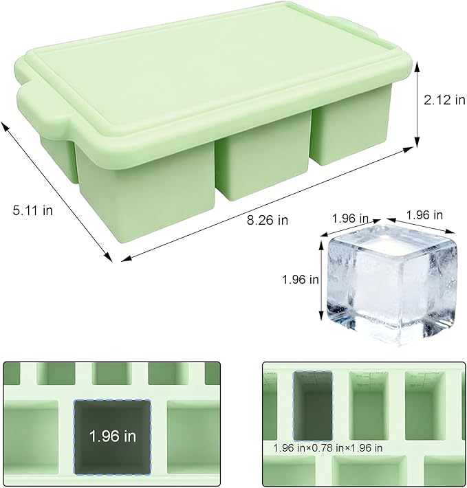 Silicone Ice Cube Tray with Lid 8-Cavity Reinforced Steel Frame Ice Cube Trays Easy Release BPA-Free Makes 3 Large Square & 5 Small Rectangular Ice Trays for Cocktails Whiskey Coffee,Pink