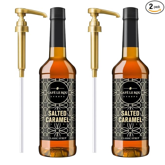 NEW Café Le Rou Salted Caramel Coffee Syrup 25.4 oz (Salted Caramel, 2-pack)*Includes 2 Syrup Dispensers*Flavoring Syrup for Tea and