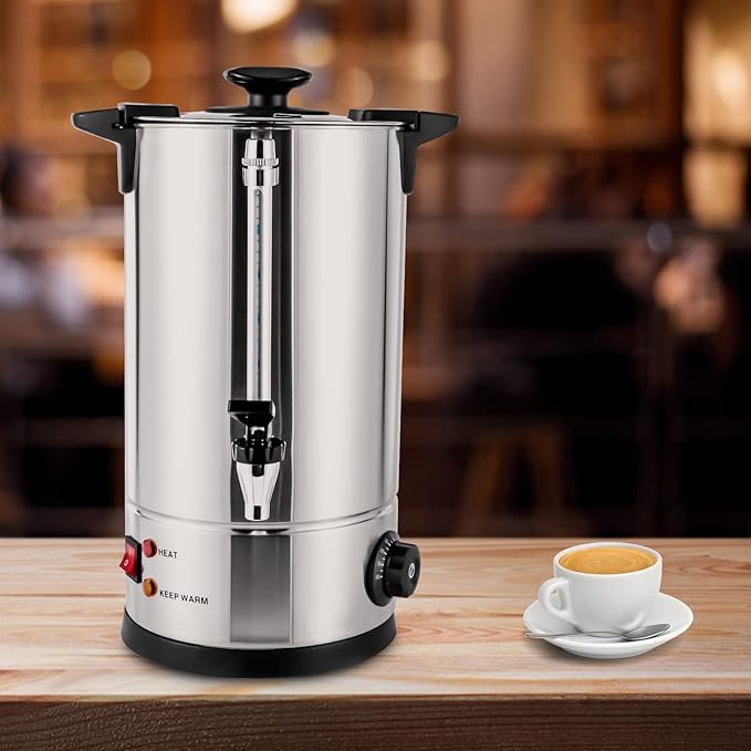 Commercial Coffee Maker,Stainless Steel Coffee Urn with Temperature Control, Coffee Maker Hot Water Urn for Catering (Black+Silver 10L)