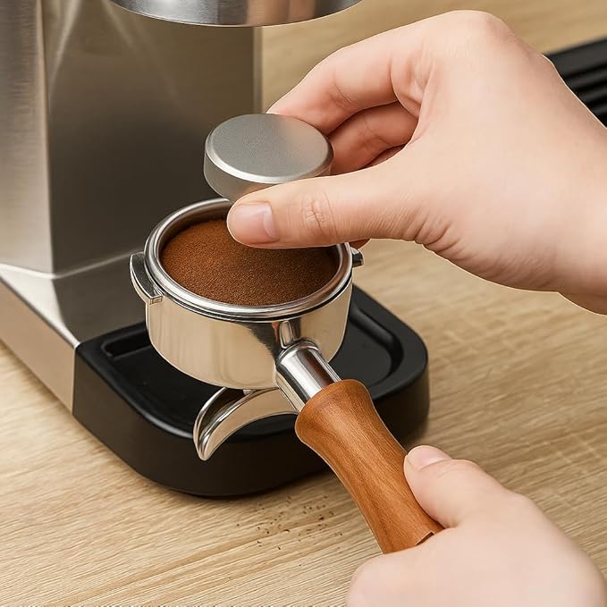 Premium 54mm Bottomless Portafilter Compatible with Breville Barista Series – Triple Filter Basket – Natural Wooden Handle – Espresso Extraction Enhancer for Professional Crema & Flow