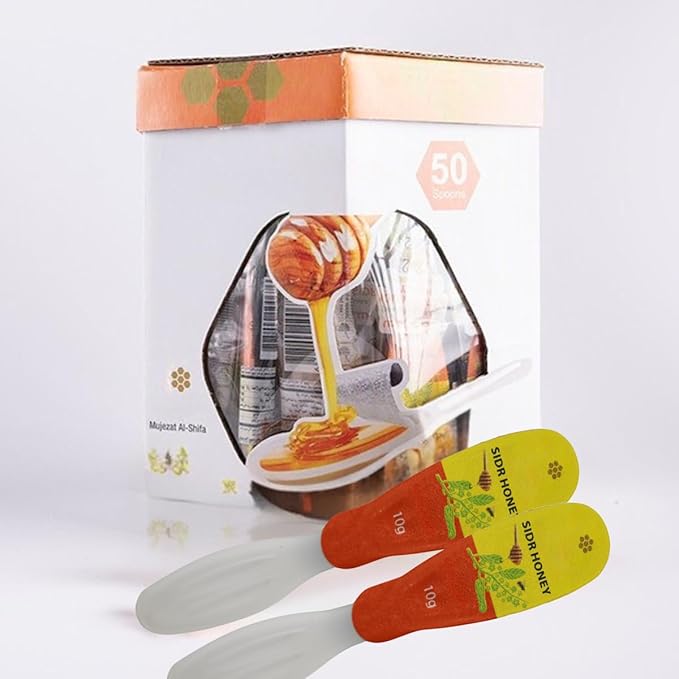 Mountain Sidr Liquid Honey Spoons 500g (Pack of 50 x 10g), 100% Natural Unheated, Unfiltered, Unpasteurized Raw Honey Spoons for Coffee, Tea and Snacks